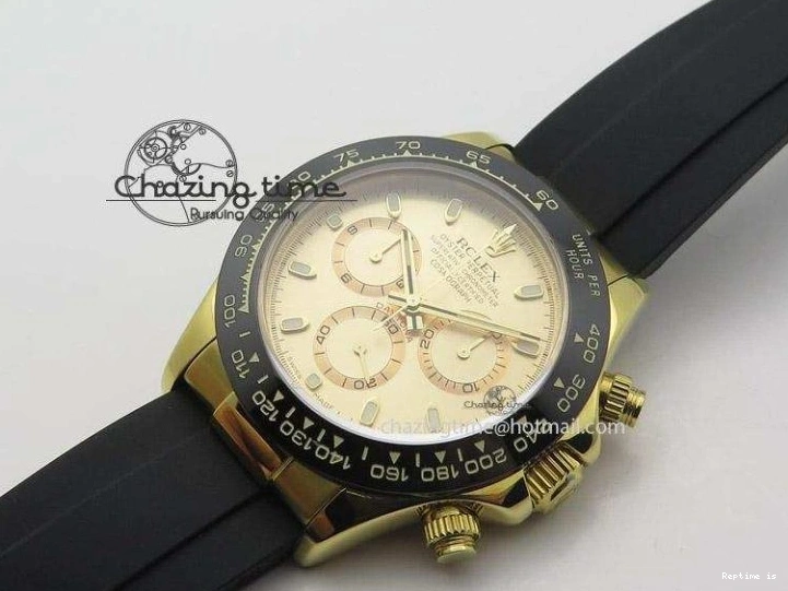 0105 Stylish Daytona YG BP Maker Gold Dial Sticks Markers On Rubber Strap A7750@ 4012